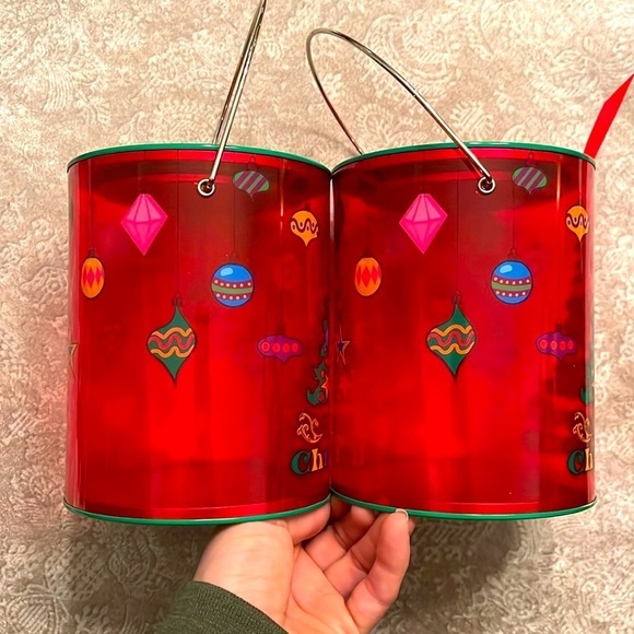 Brand New Set of 2 Christmas Tree Paint Can Cookie Holder Gift Set See Thru Red - Picture 8 of 12
